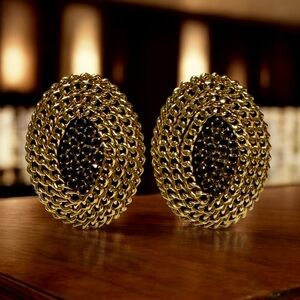 Vintage Large Gold Tone Chain with Brown Austrian Crystals Clip On Earrings